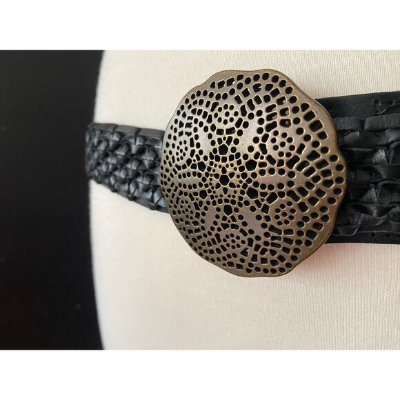 LUCKY BRAND Black Weave Leather Belt w/Boho Buckle sz XS/S - Picture 2 of 9
